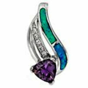 NEW STERLING SILVER/AUSTRALIAN OPAL PENDANT+CHAIN